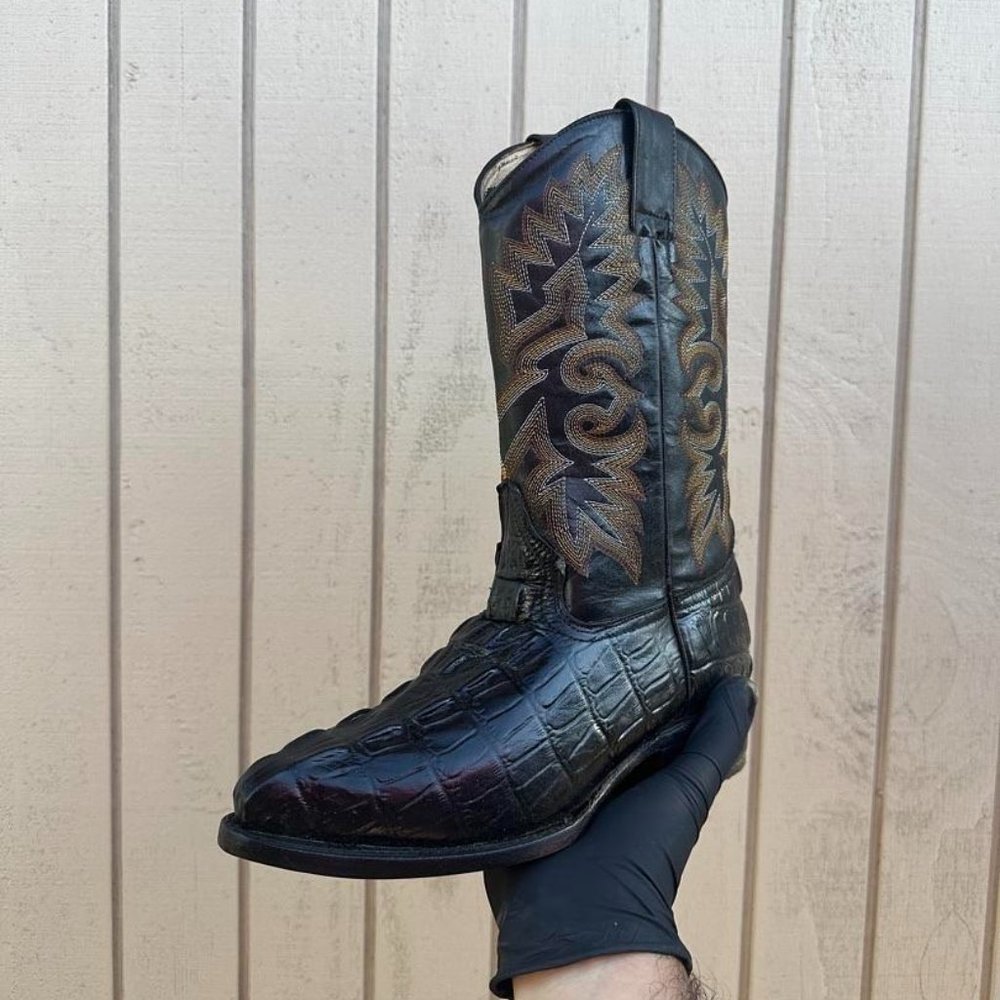 #83 Crocodile Style Western Black Boots For Men
